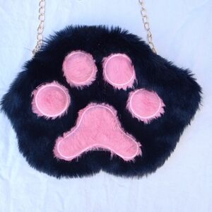 Furry Paw Print Crossbody Bag Black Pink Kawaii Cottagecore Princess Casual Fun